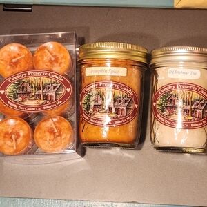Country Candles- 2 8 Oz Candle + 12 Tea Lights- Pumpkin Spice And Christmas Tree